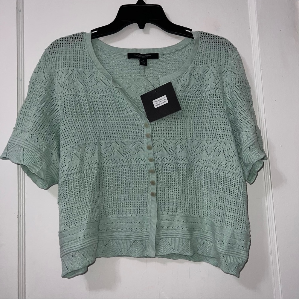 NWT Cropped Crotchet/Mesh Style Top with Faux Buttons